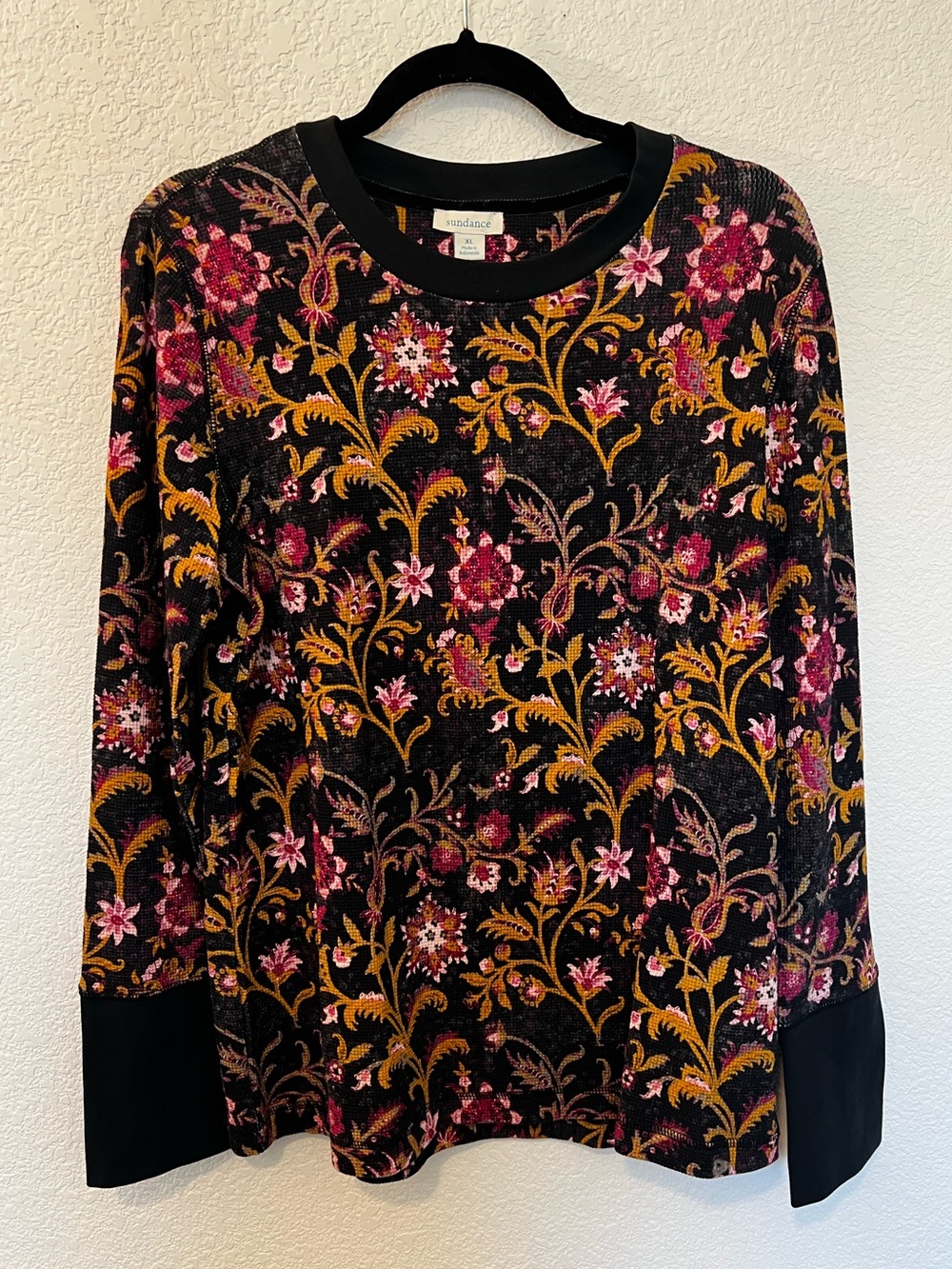 Sundance Meadow Crewneck Long Sleeve Thermal Floral Black/Gray Pink Floral- XL - Picture 3 of 10